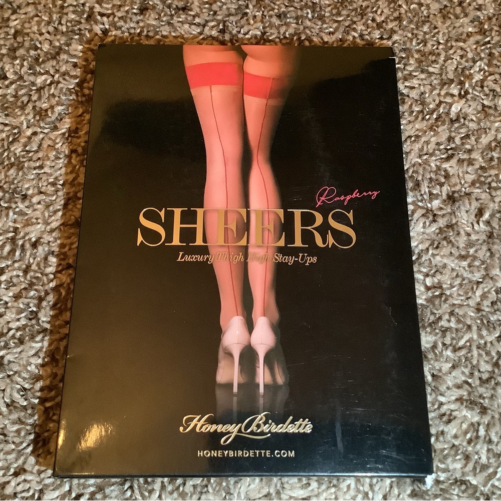 Honey Birdette sheers luxury thigh high stay-ups w/backseam, raspberry, size: M